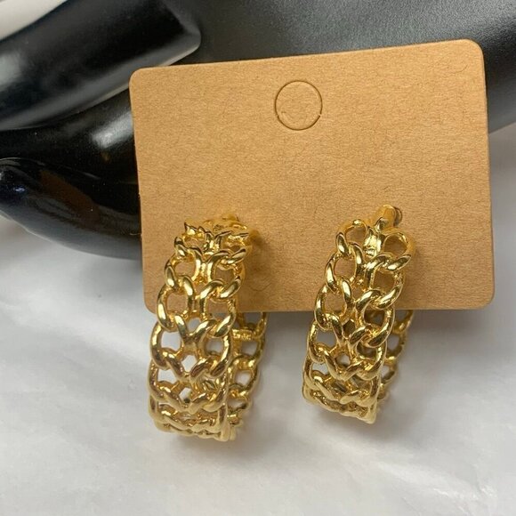 Vintage Gold Tone Double Chain Link Hoop Earrings - Picture 1 of 5